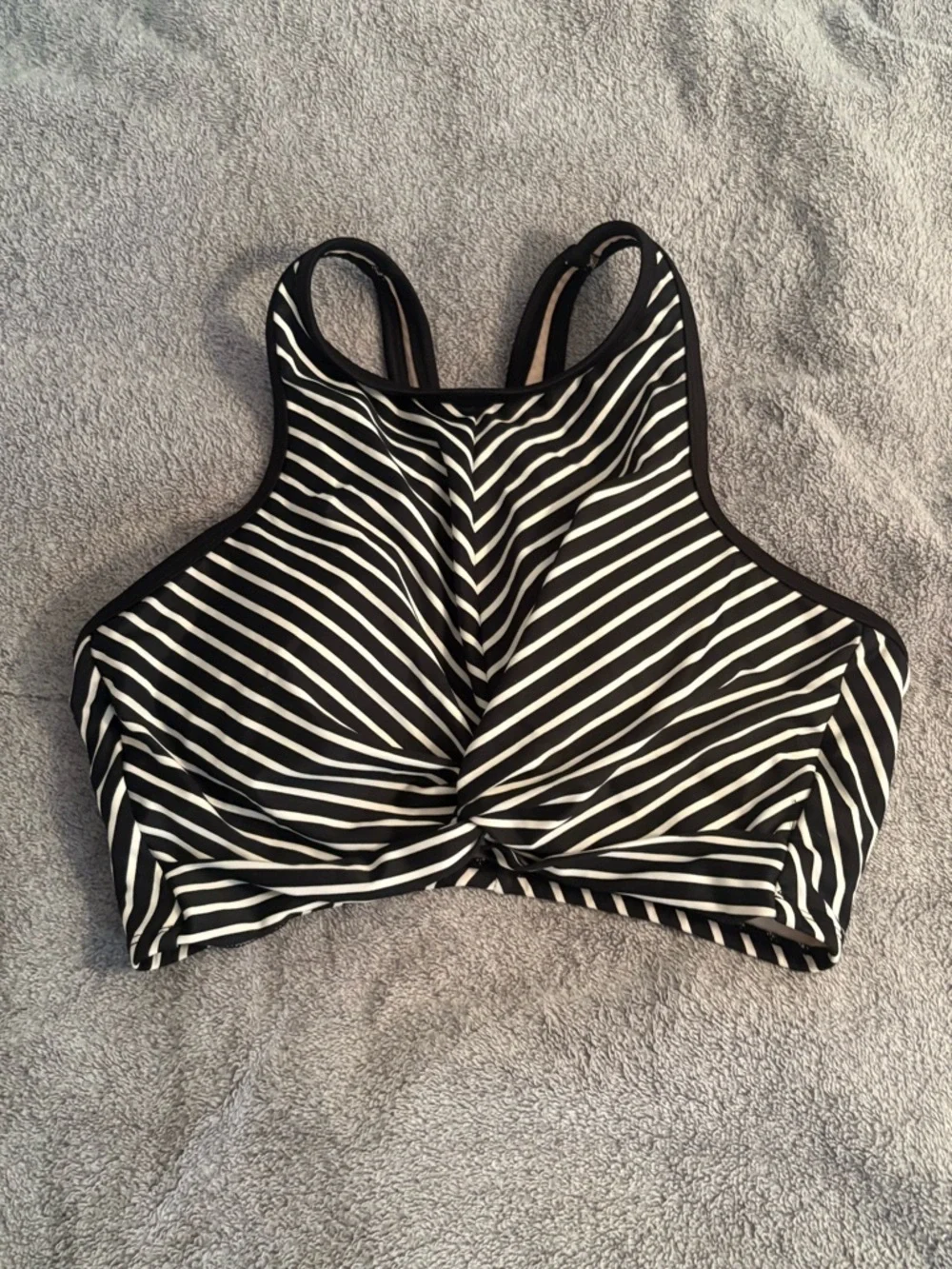 Kona Sol Striped Swim Bikini Top High Neckline Medium Black White